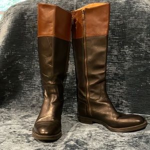 Tall “riding” style two-tone leather boots
